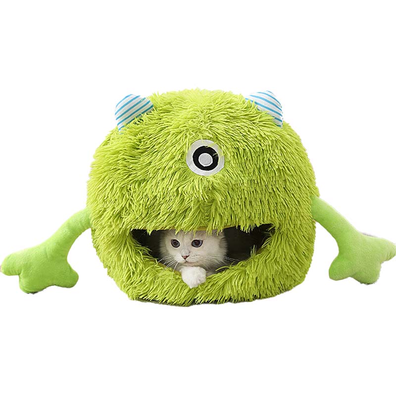 Cute Green Little Monster Long Plush Soft Cat Cave Nest