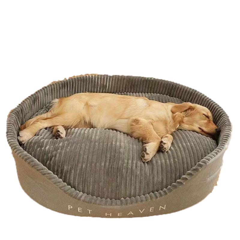 Gray Large Round Plush Dog Kennel with High Sides and Deep Pockets for Safety