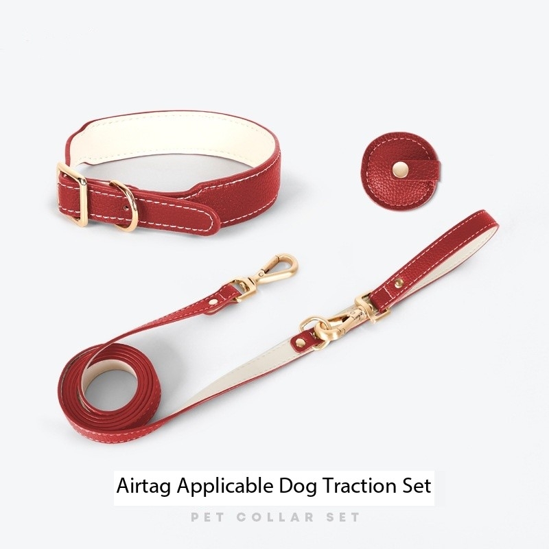 Leather Dog Tracking Collar With Airtag Holder For Large Dog
