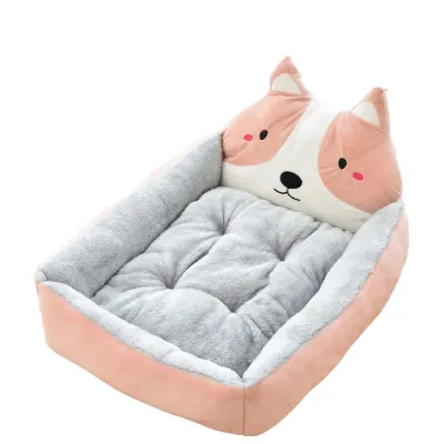 Plush, Skin-Friendly Dog Bed with Small Animal-Shaped Pillows 01