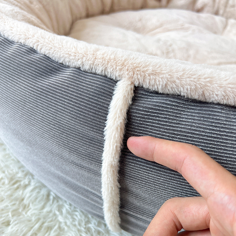 Round Large Short Plush Fluffy Deep-Set Bed Suitable for Large Dogs