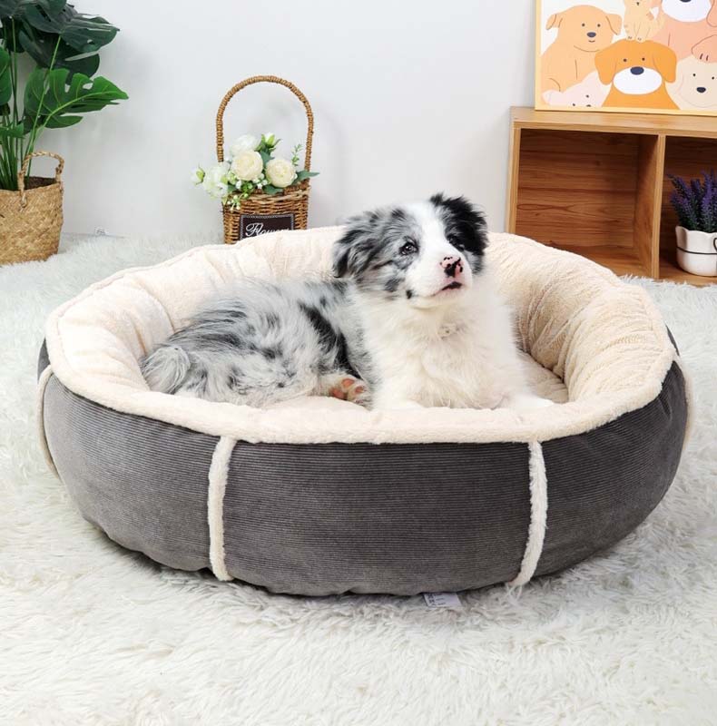 Round Large Short Plush Fluffy Deep-Set Bed Suitable for Large Dogs
