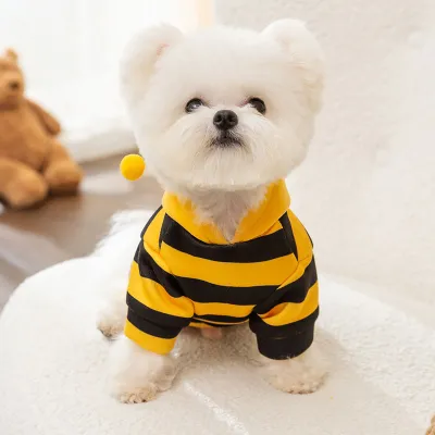 Cute Striped Bee Style Puppy Kitty Sweatshirt with Leash 02