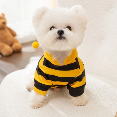 Cute Striped Bee Style Puppy Kitty Sweatshirt with Leash 02