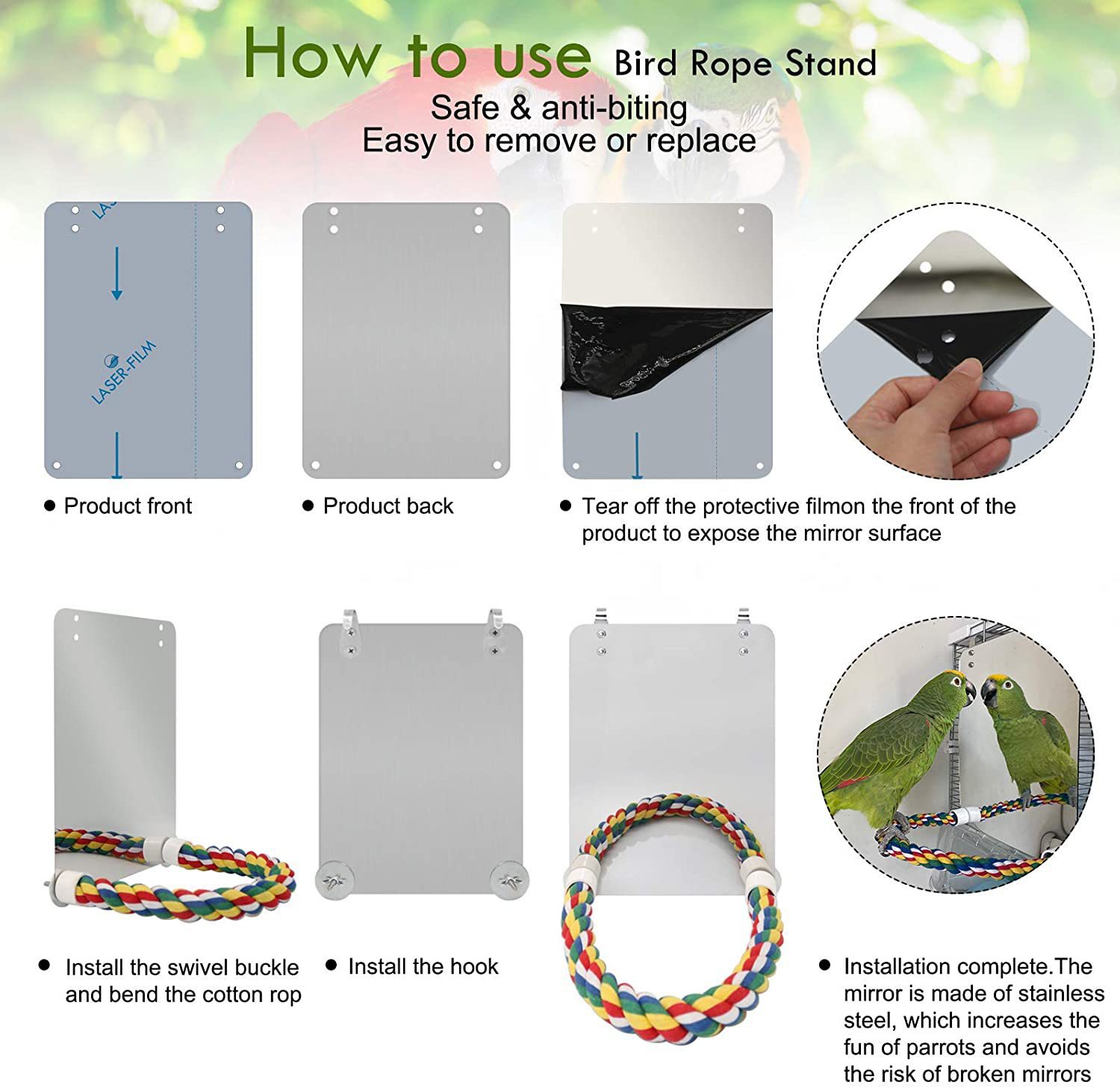 Large Antique Bird Mirror for Parrot cockatiels Parakeets