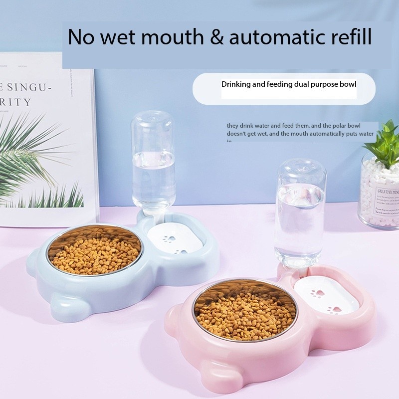 Personalized Raised Pet Bowl Cat Feeder Dog Bowl With Water Bottle