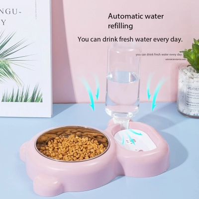 Personalized Raised Pet Bowl Cat Feeder Dog Bowl With Water Bottle 02