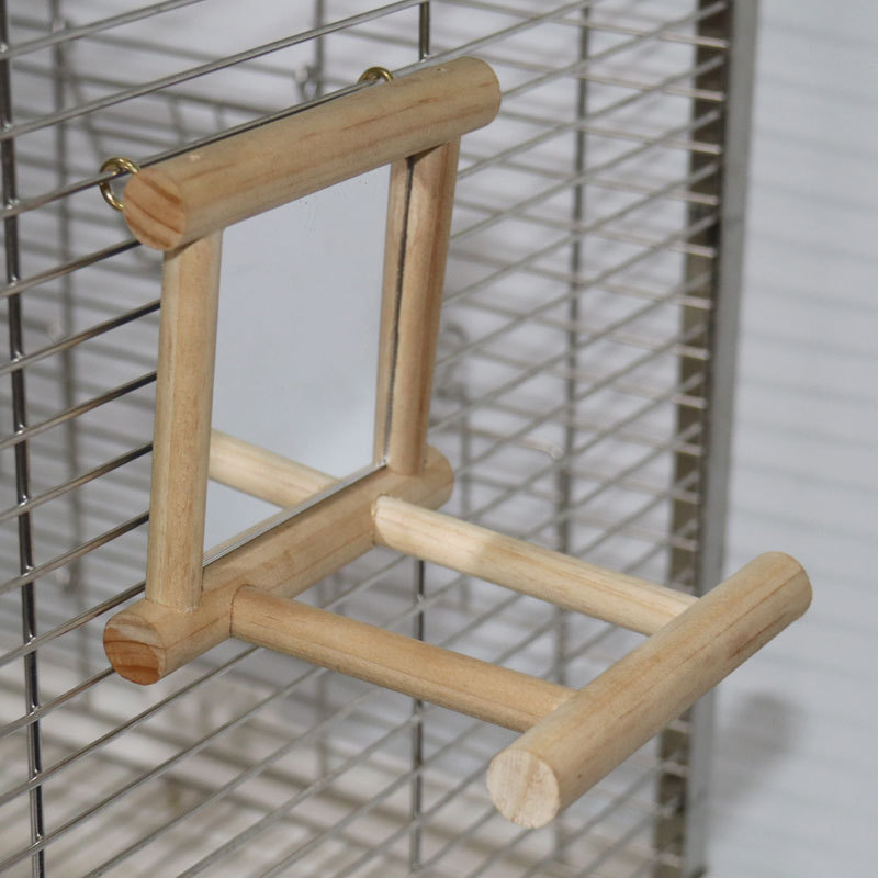 White Large Antique Wooden Bird Mirror for Parrot Cockatiels Parakeets