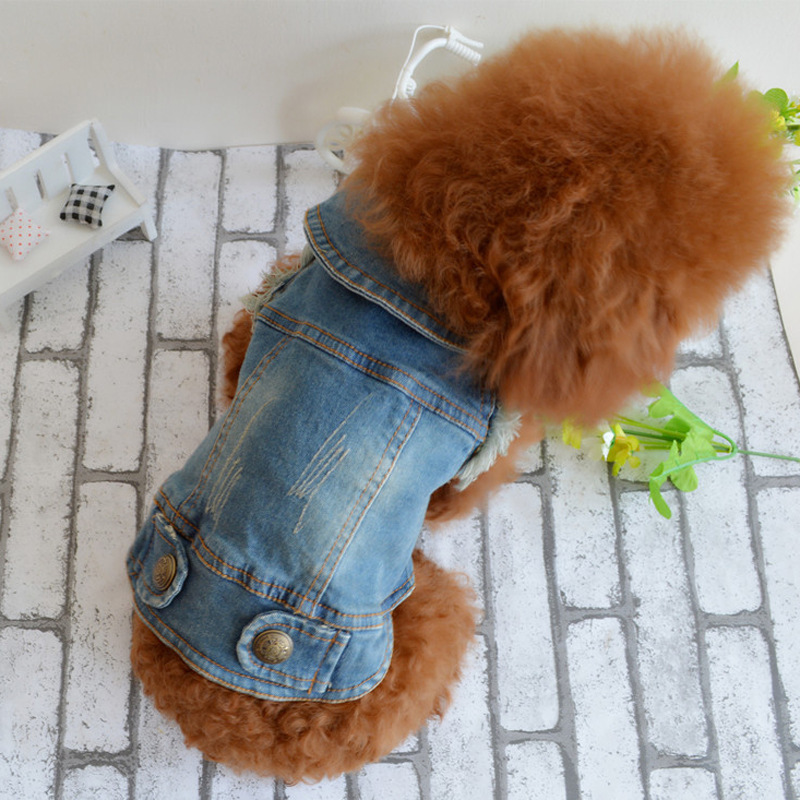 Vintage Washed Classic Blue and Black Small Dog Denim Jacket
