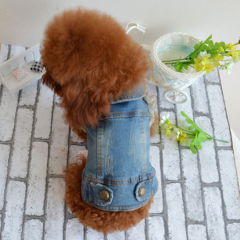 Vintage Washed Classic Blue and Black Small Dog Denim Jacket