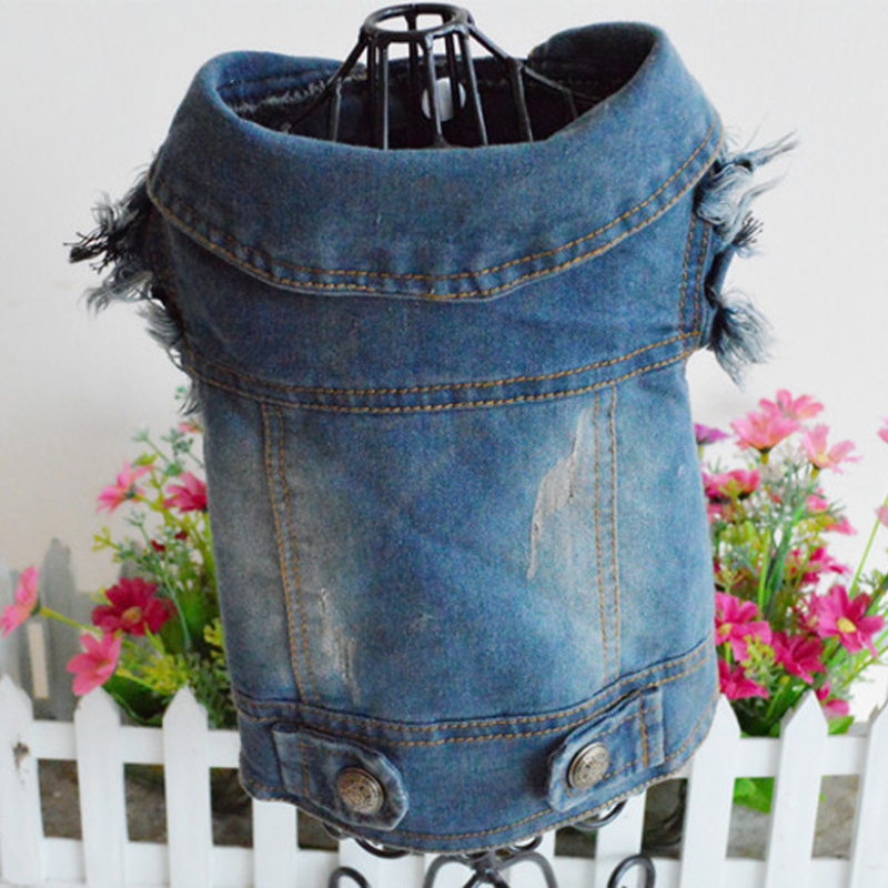 Vintage Washed Classic Blue and Black Small Dog Denim Jacket