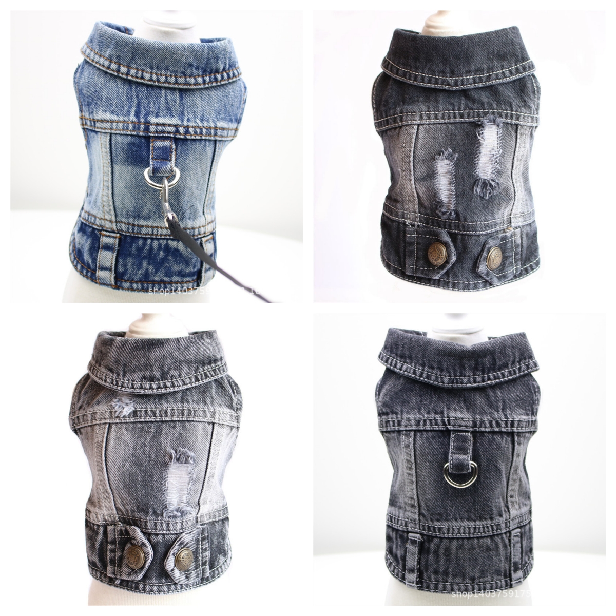 Vintage Washed Classic Blue and Black Small Dog Denim Jacket