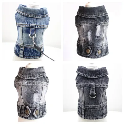 Vintage Washed Classic Blue and Black Small Dog Denim Jacket 01