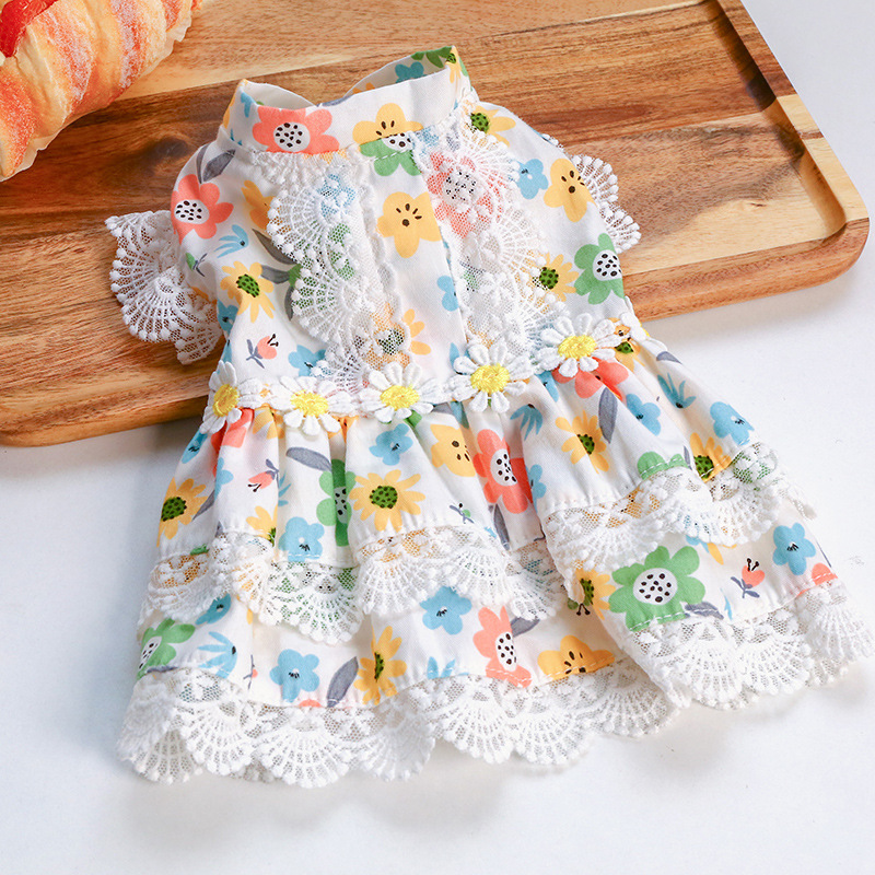 Summer Cute Clothes Floral Lace Princess Dress for Cats and Dogs