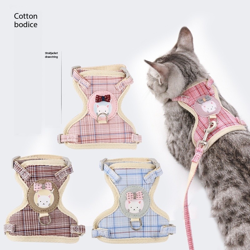 Cute and Sturdy Adjustable Plaid Print Pet Leash for Cats and Puppies