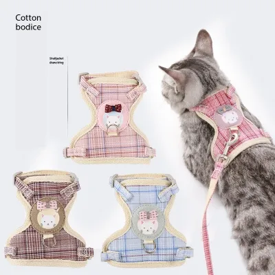 Cute and Sturdy Adjustable Plaid Print Pet Leash for Cats and Puppies 01