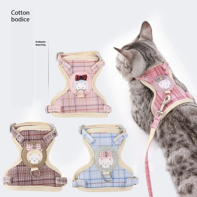 Cute and Sturdy Adjustable Plaid Print Pet Leash for Cats and Puppies 01