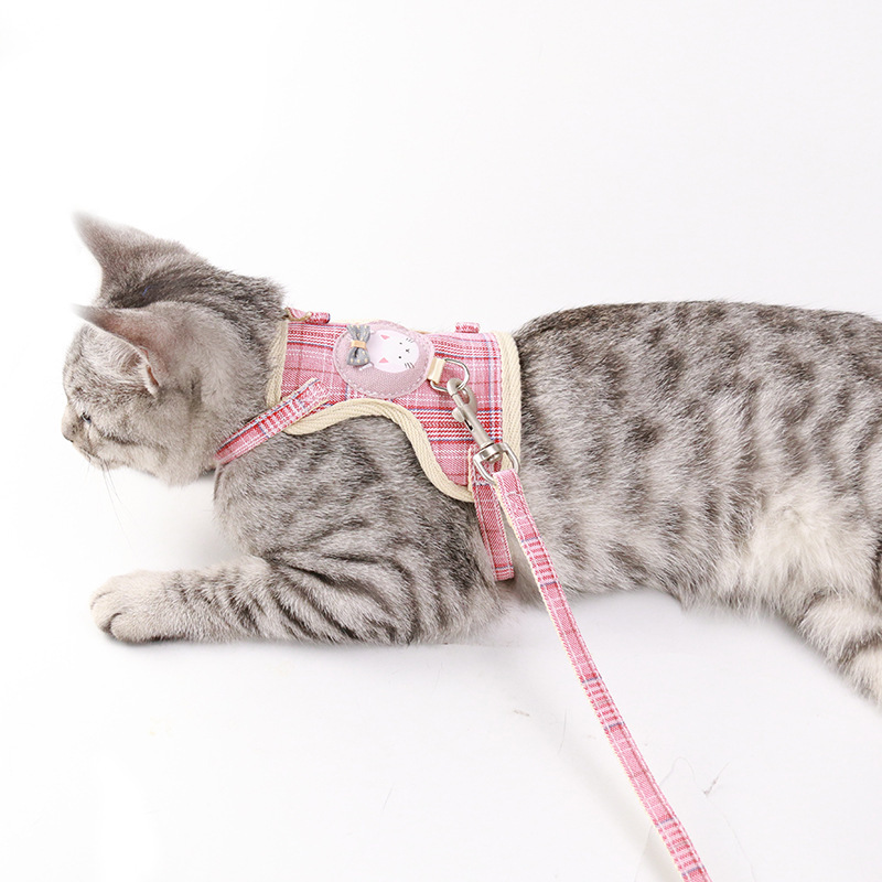 Cute and Sturdy Adjustable Plaid Print Pet Leash for Cats and Puppies