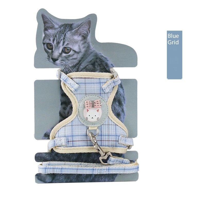 Cute and Sturdy Adjustable Plaid Print Pet Leash for Cats and Puppies