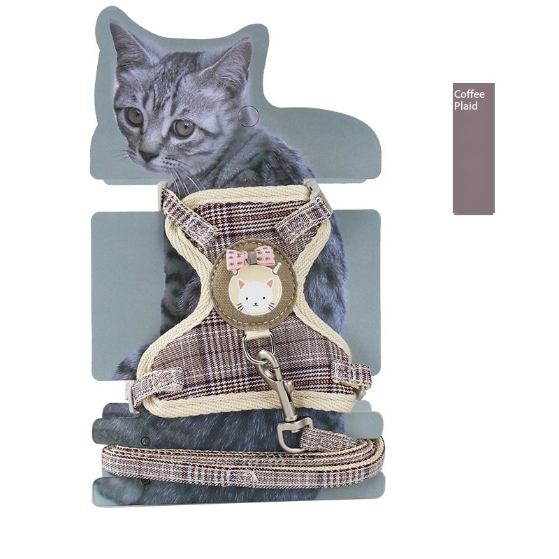 Cute and Sturdy Adjustable Plaid Print Pet Leash for Cats and Puppies