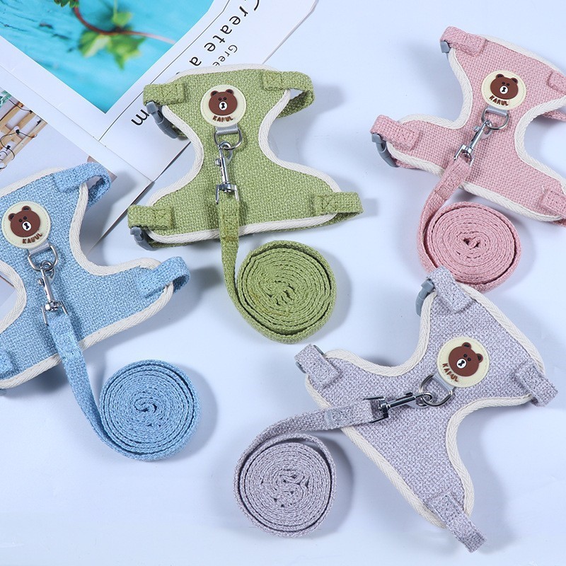 Sturdy and Adjustable Harness with Cute Cartoon Bear Print for Small Cats