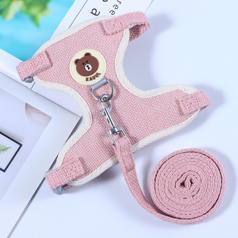 Sturdy and Adjustable Harness with Cute Cartoon Bear Print for Small Cats