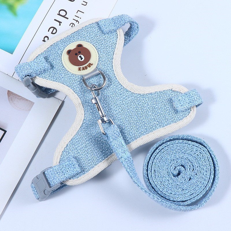 Sturdy and Adjustable Harness with Cute Cartoon Bear Print for Small Cats
