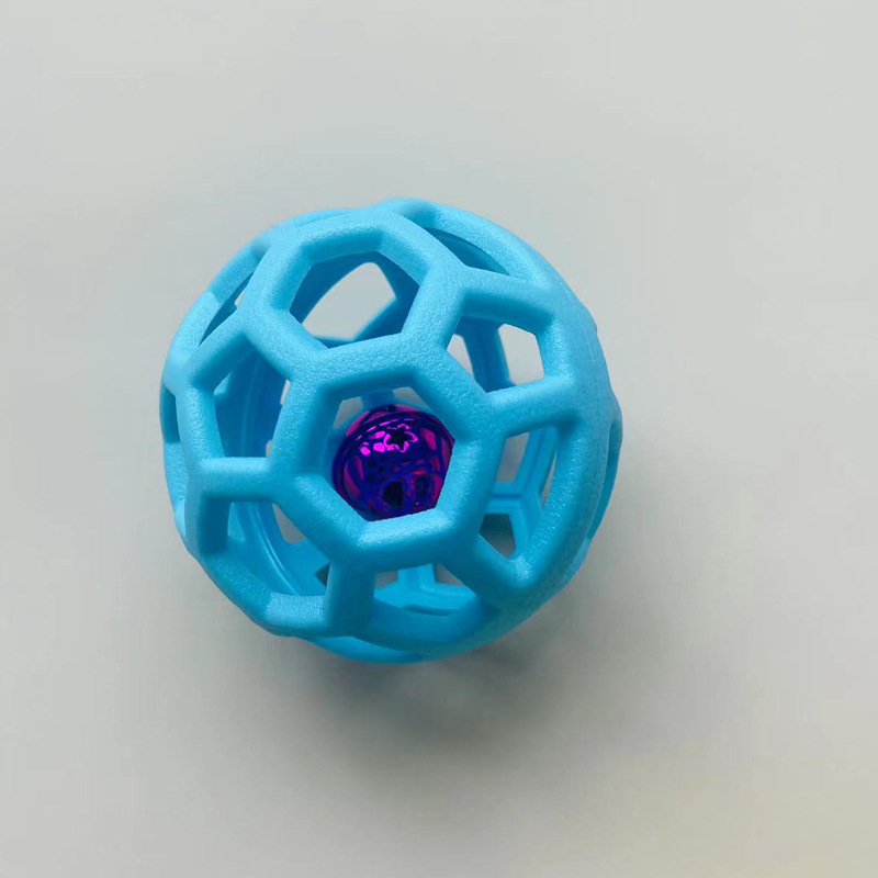 Solid Color TPR Material Cute Mesh Hollow Pet Cat and Dog Toy Ball with Bell
