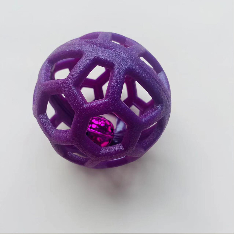 Solid Color TPR Material Cute Mesh Hollow Pet Cat and Dog Toy Ball with Bell