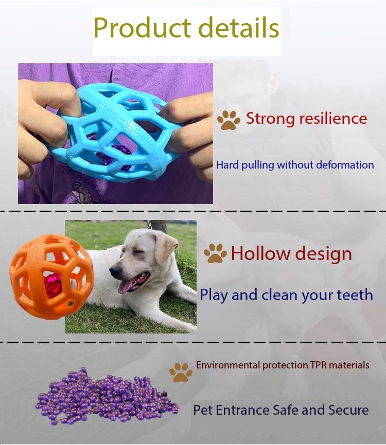 Solid Color TPR Material Cute Mesh Hollow Pet Cat and Dog Toy Ball with Bell