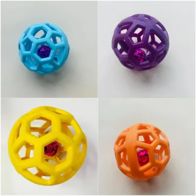 Solid Color TPR Material Cute Mesh Hollow Pet Cat and Dog Toy Ball with Bell 02