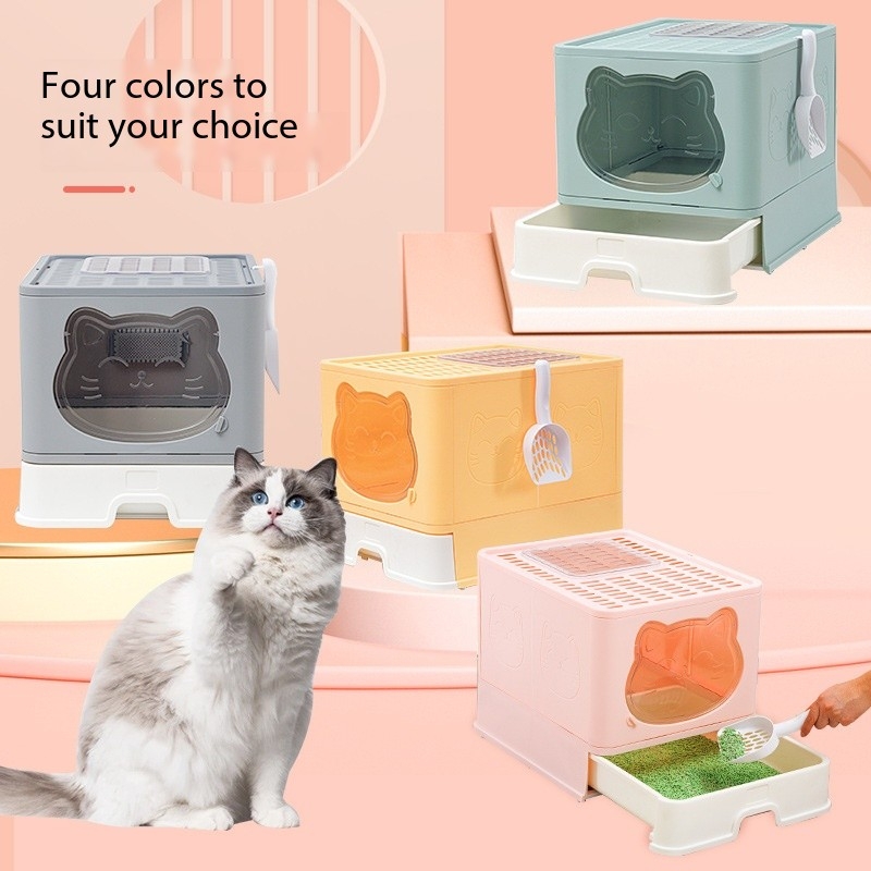 Foldable Large Litter Box With Lid Covered Litter Box