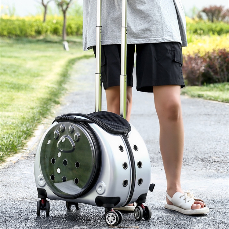Portable Pet Trolley Case Backpack 2-in-1 Cat and Dog Outing Carrier Roller