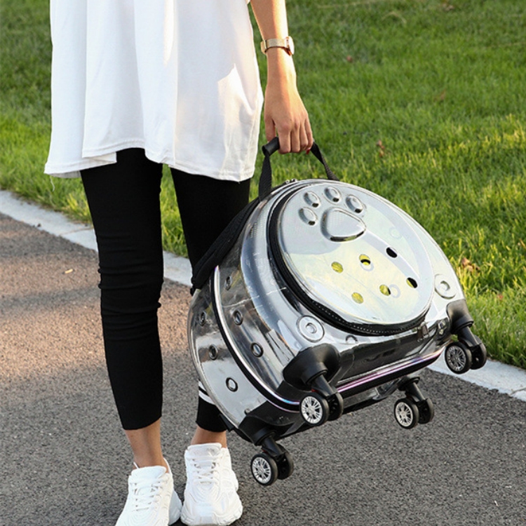 Portable Pet Trolley Case Backpack 2-in-1 Cat and Dog Outing Carrier Roller