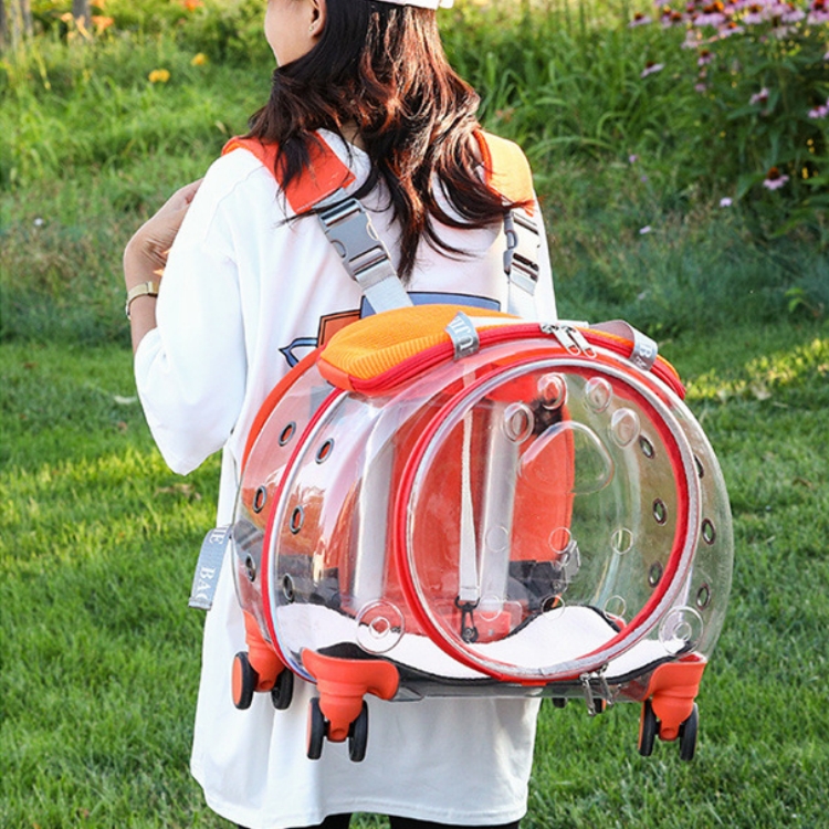 Portable Pet Trolley Case Backpack 2-in-1 Cat and Dog Outing Carrier Roller