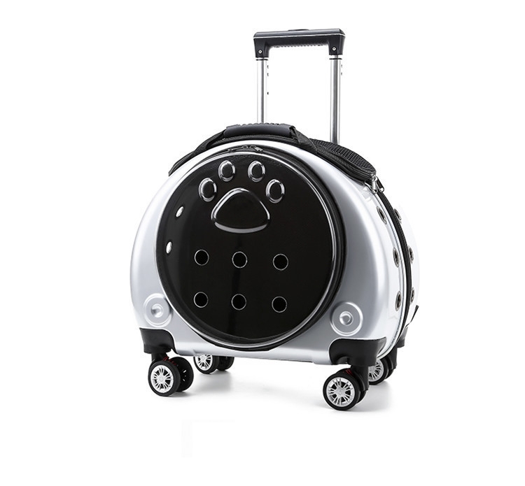 Portable Pet Trolley Case Backpack 2-in-1 Cat and Dog Outing Carrier Roller