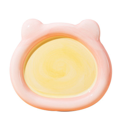 Light Color Hand-Painted Pet Anti-Knock Feeding and Drinking Ceramic Plate 01