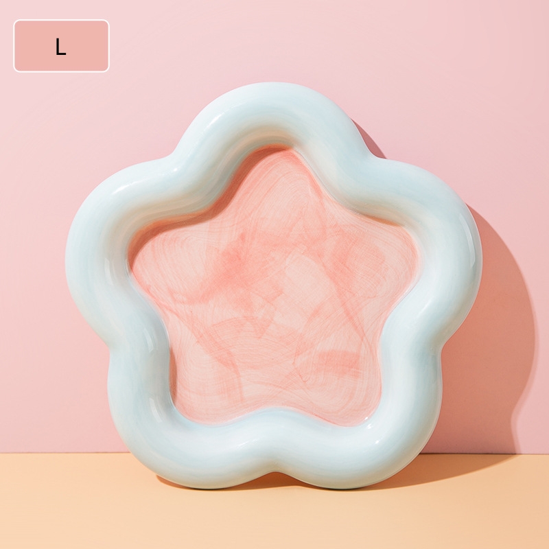 Light Color Hand-Painted Pet Anti-Knock Feeding and Drinking Ceramic Plate