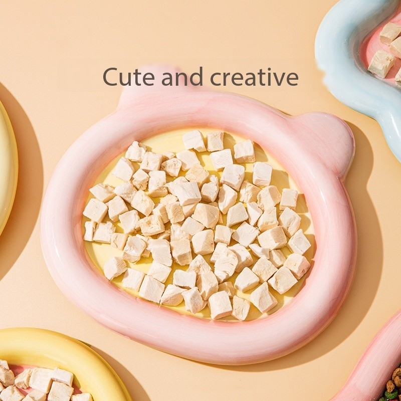 Light Color Hand-Painted Pet Anti-Knock Feeding and Drinking Ceramic Plate