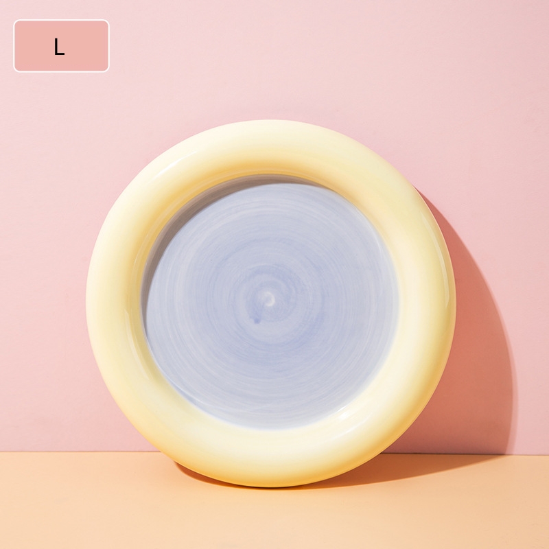 Light Color Hand-Painted Pet Anti-Knock Feeding and Drinking Ceramic Plate