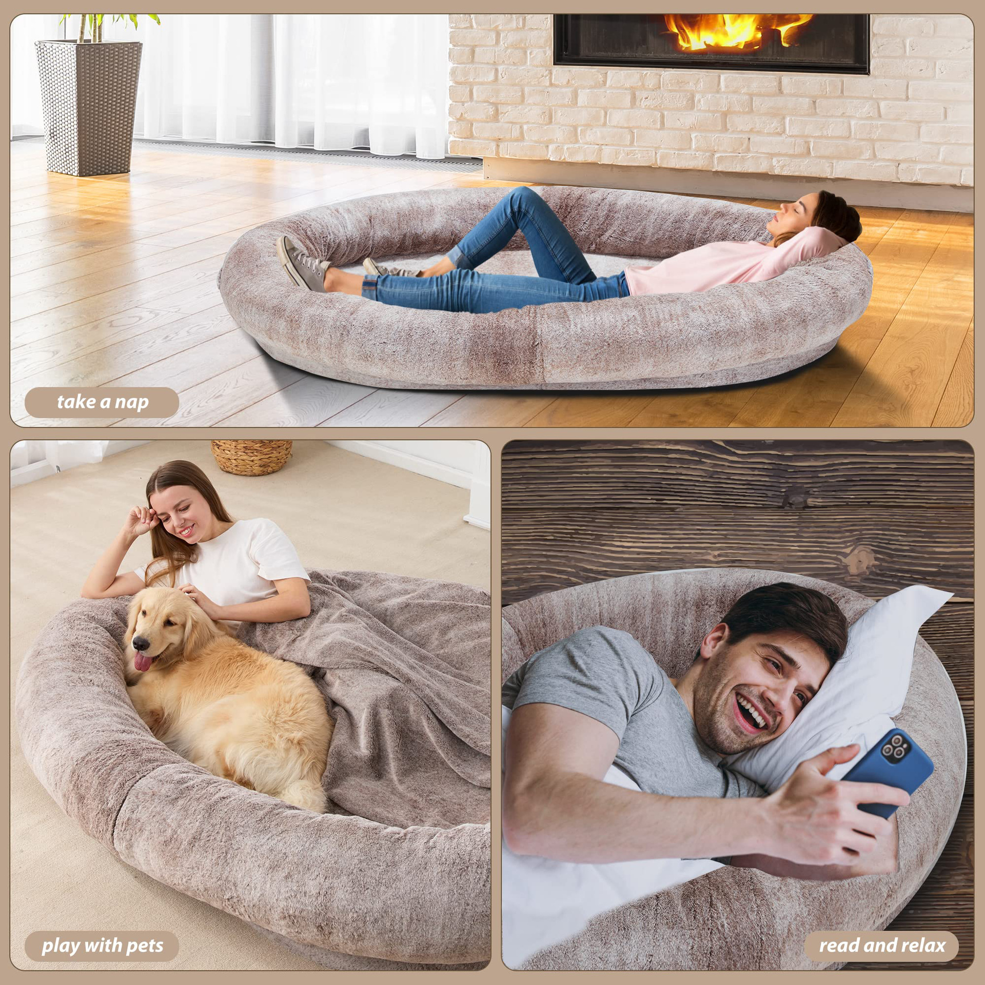 Giant Fur Plufl Human Dog Bed for Humans