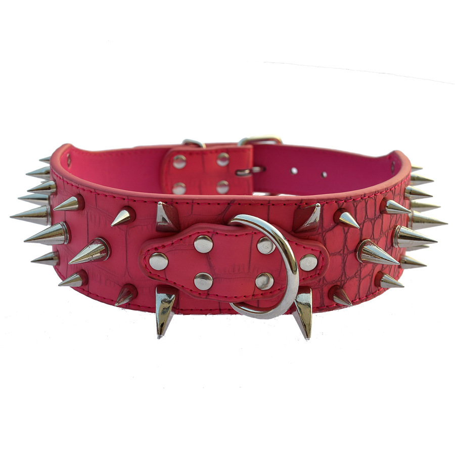 Stylish Rivet Collar for Large Pet Dogs Crocodile Pattern Pointed Diamond Dog Collar