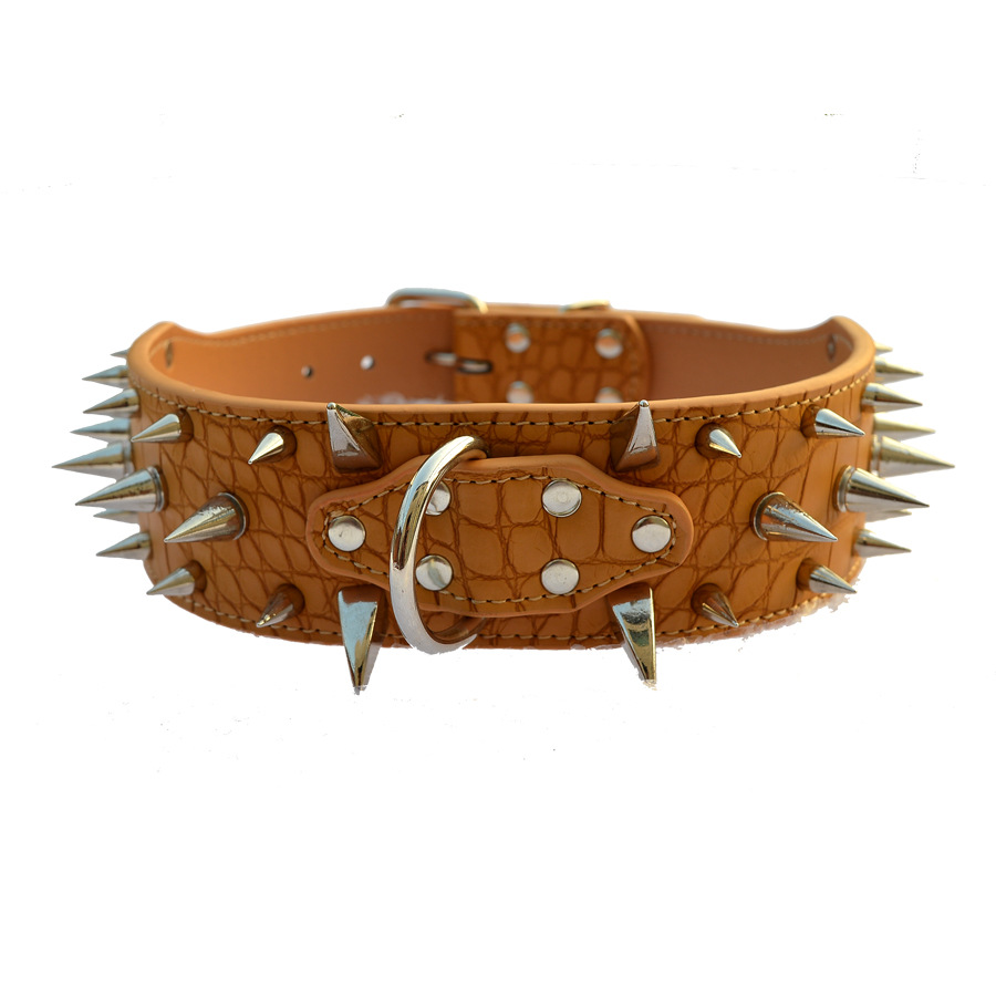 Stylish Rivet Collar for Large Pet Dogs Crocodile Pattern Pointed Diamond Dog Collar