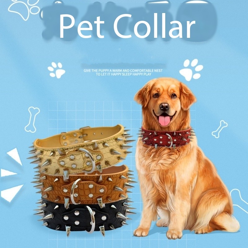 Stylish Rivet Collar for Large Pet Dogs Crocodile Pattern Pointed Diamond Dog Collar