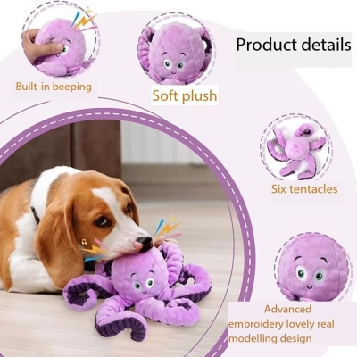 Hot Selling Squeaky Dog Chew Plush Octopus Toy to Relieve Boredom 02