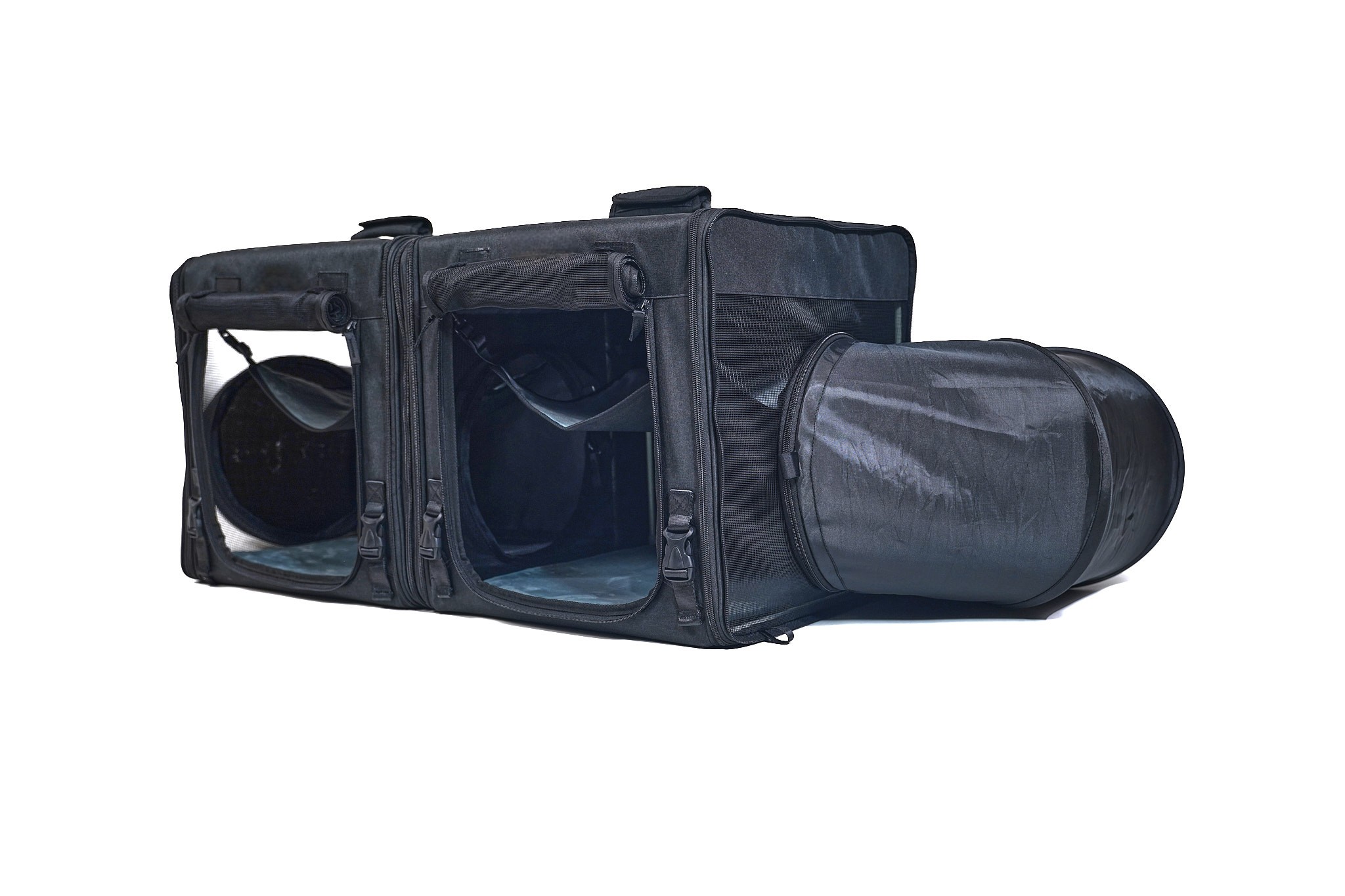 Double Cat Dog Expandable Travel Tunnel Bag Black