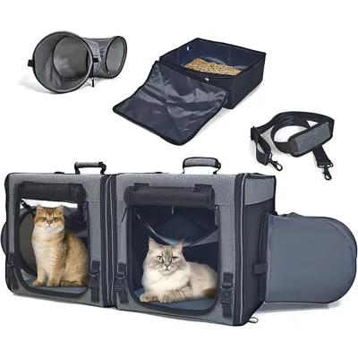 Double Cat Dog Expandable Travel Tunnel Bag Black 01