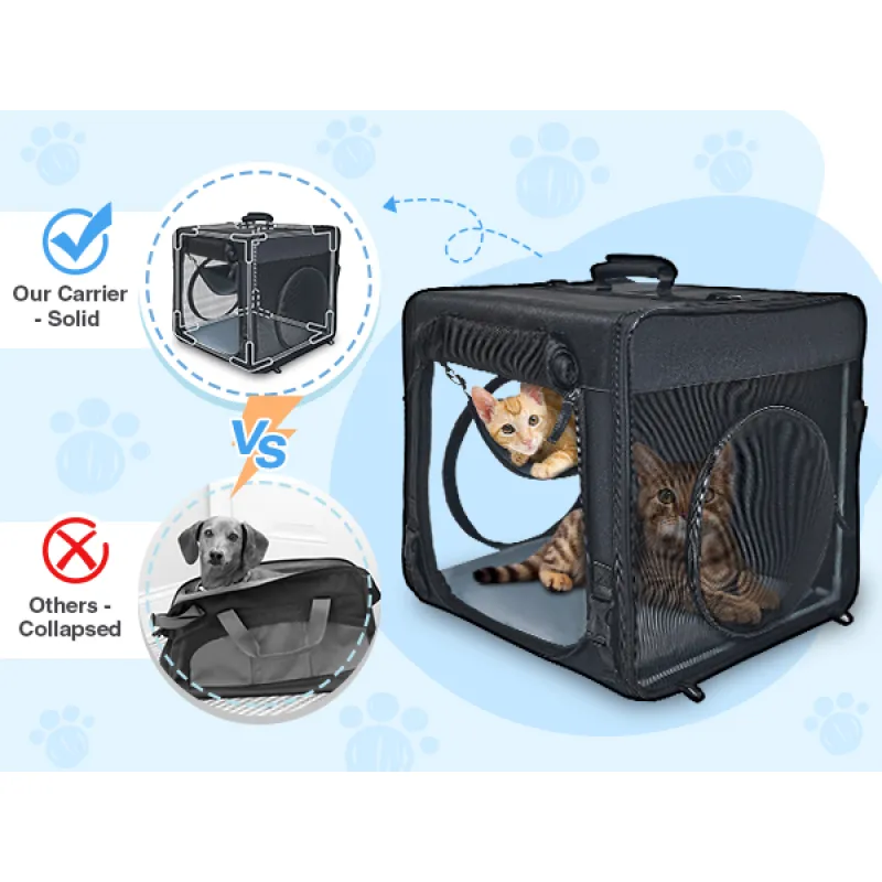 Double Cat Dog Expandable Travel Tunnel Bag Black