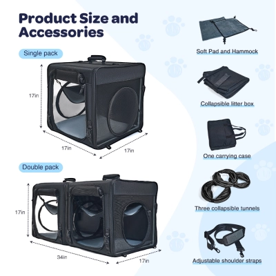Double Cat Dog Expandable Travel Tunnel Bag Black 02