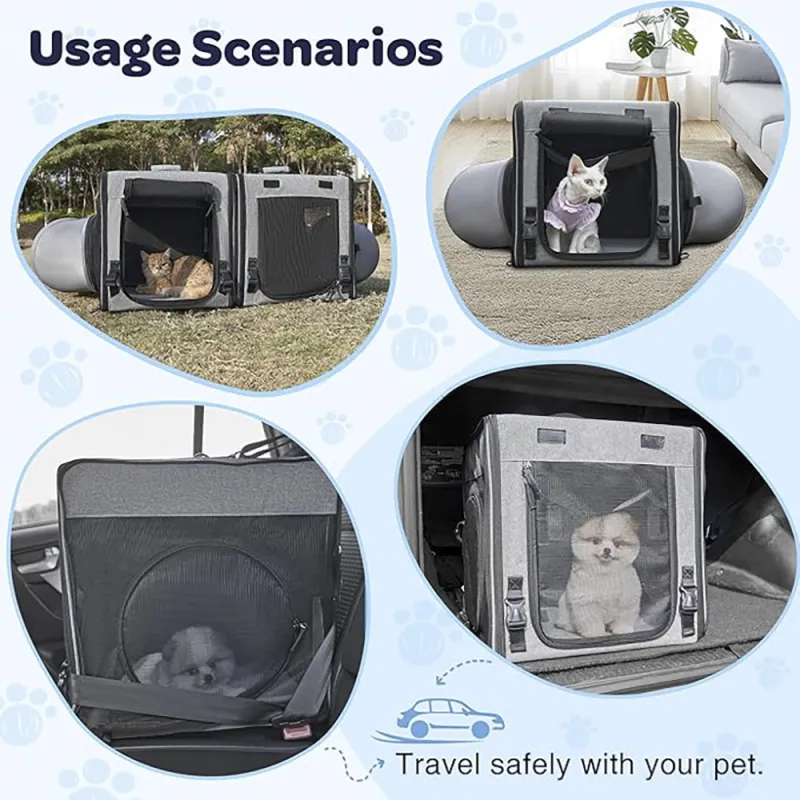 Double Cat Dog Expandable Travel Tunnel Bag Black